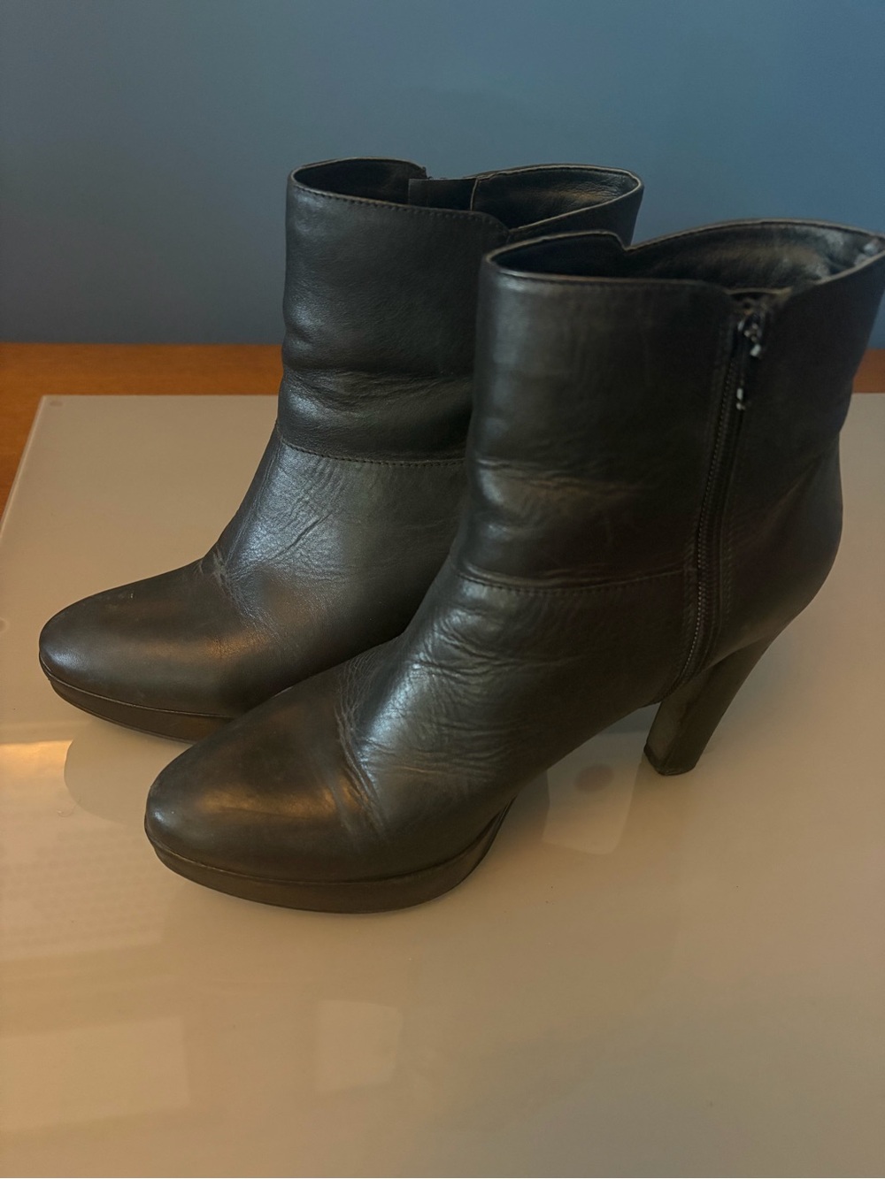 le chateau Black Leather High-Heel Ankle Booties